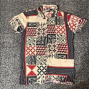 Fashion Nova Red and Black Geometric Shirt